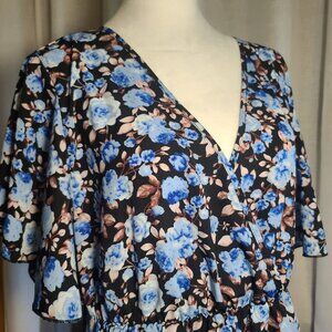Women's Plus Size 1X Floral Print V Neck Short Sleeve High Waist Summer Dress